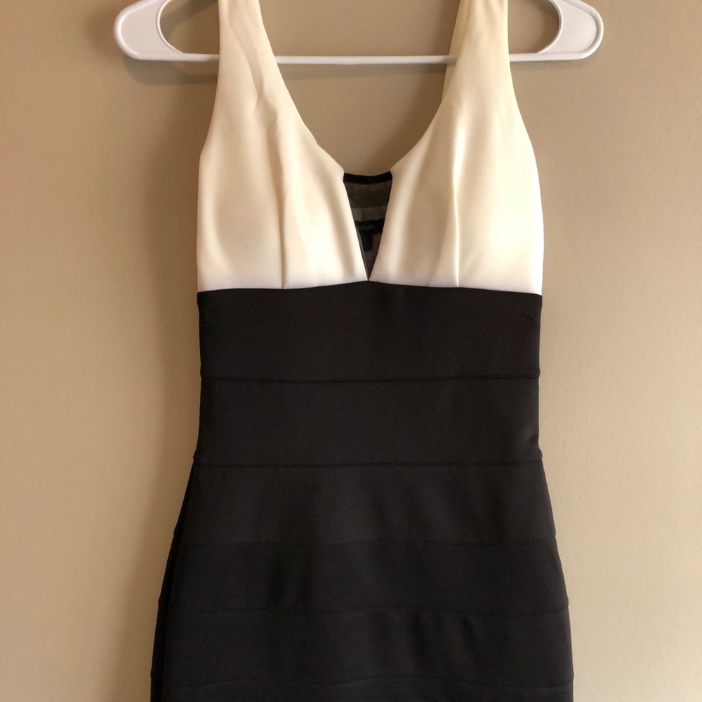 Figure fitting black and white dress